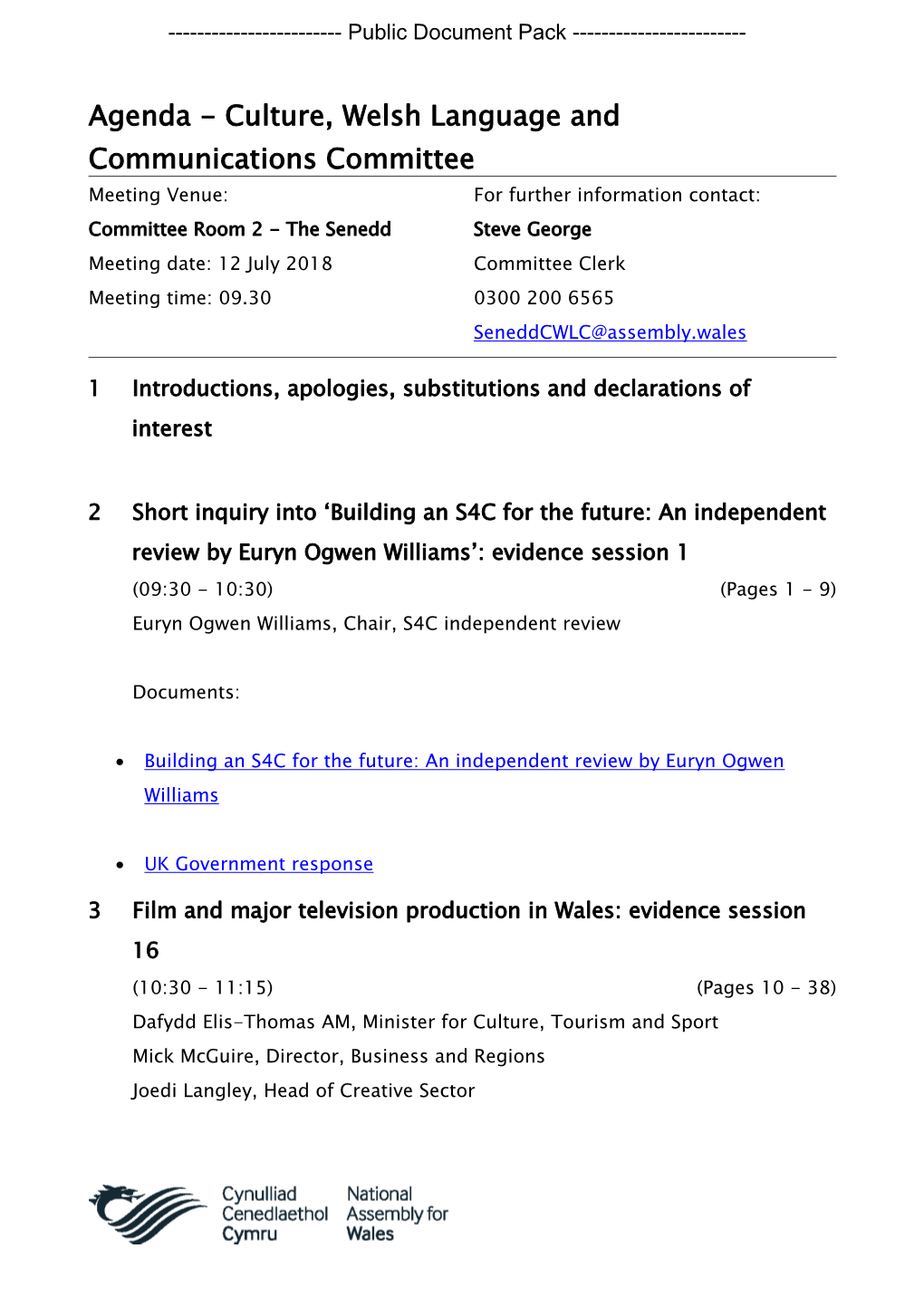 (Public Pack)Agenda Document for Culture, Welsh