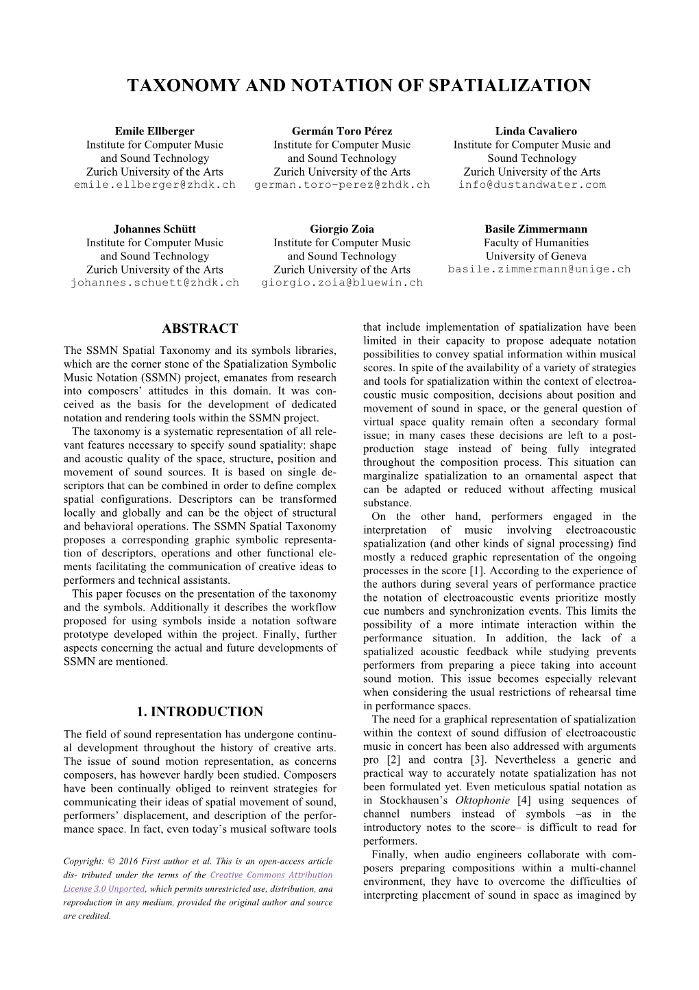 Taxonomy and Notation of Spatialization