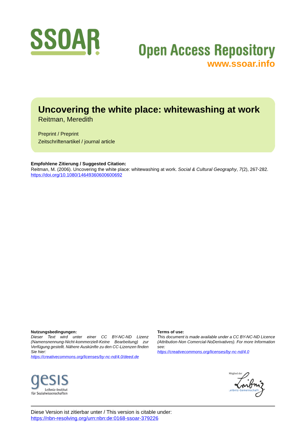 Uncovering the White Place: Whitewashing at Work Reitman, Meredith