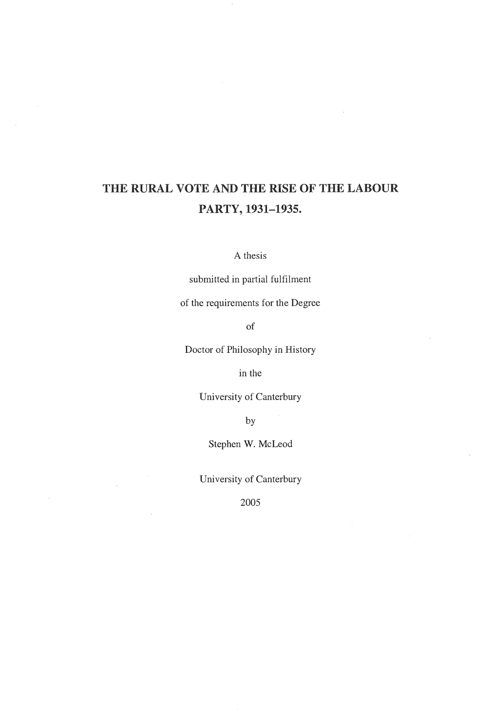 The Rural Vote and the Rise of the Labour Party, 1931-1935