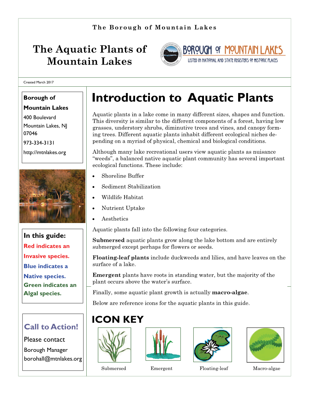 Introduction to Aquatic Plants Mountain Lakes Aquatic Plants in a Lake Come in Many Different Sizes, Shapes and Function