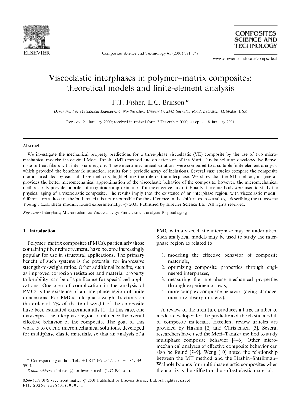 Viscoelastic Interphases in Polymer–Matrix Composites: Theoretical Models and ﬁnite-Element Analysis