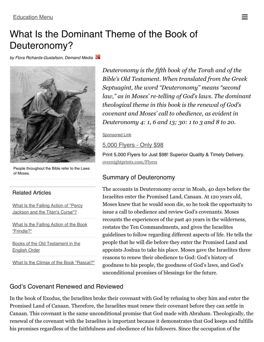 What Is the Dominant Theme of the Book of Deuteronomy? by Flora Richards-Gustafson, Demand Media