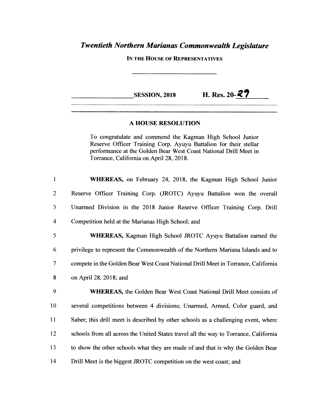 Twentieth Northern Marianas Commonwealth Legislature