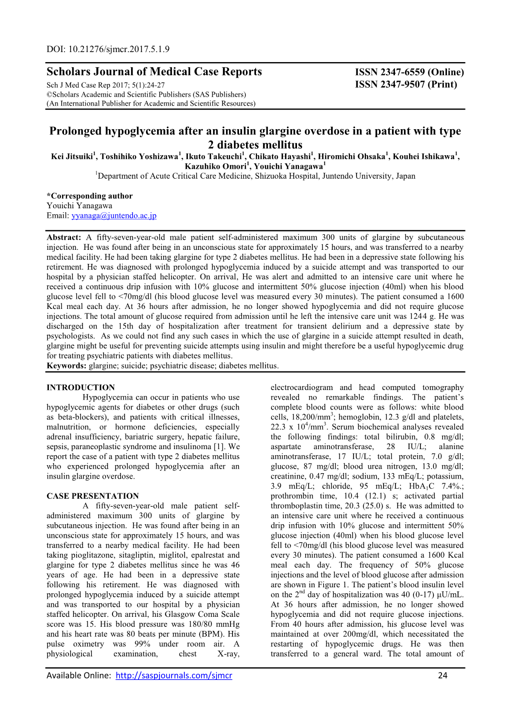 Scholars Journal of Medical Case Reports Prolonged Hypoglycemia