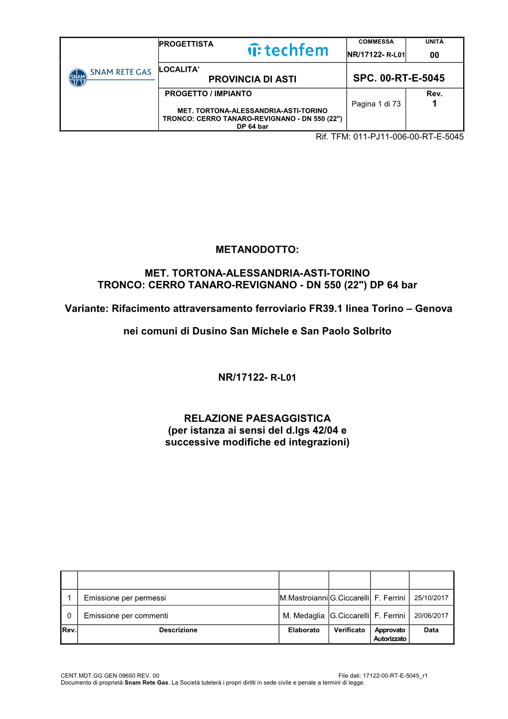 Spc. 00-Rt-E-5045 Metanodotto: Met. Tortona