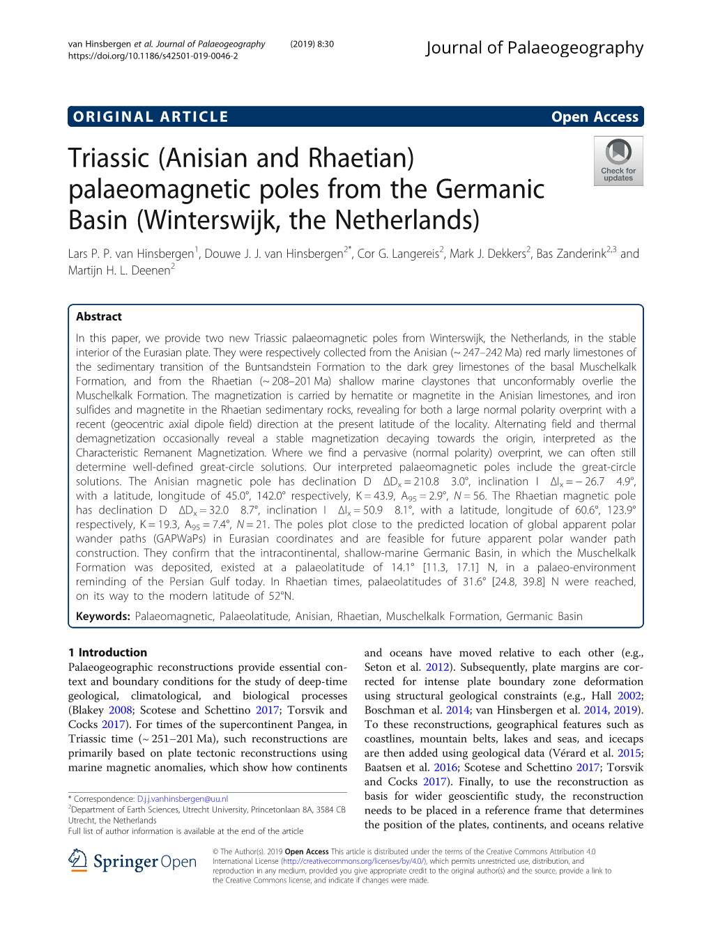 Palaeomagnetic Poles from the Germanic Basin (Winterswijk, the Netherlands) Lars P