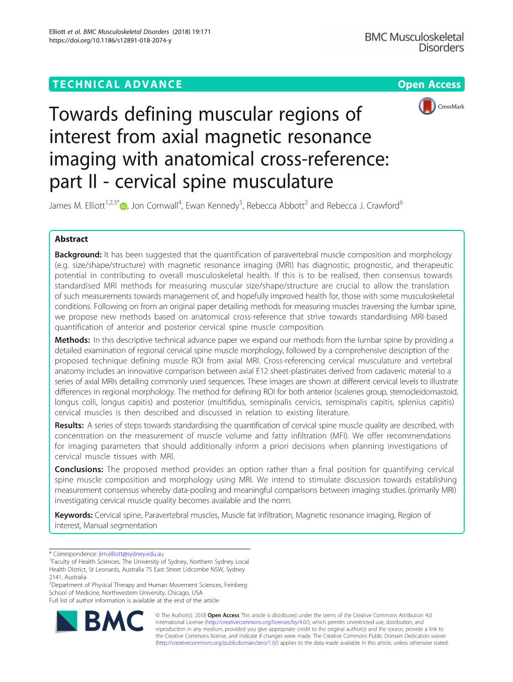 Towards Defining Muscular Regions of Interest from Axial Magnetic Resonance Imaging with Anatomical Cross-Reference: Part II - Cervical Spine Musculature James M