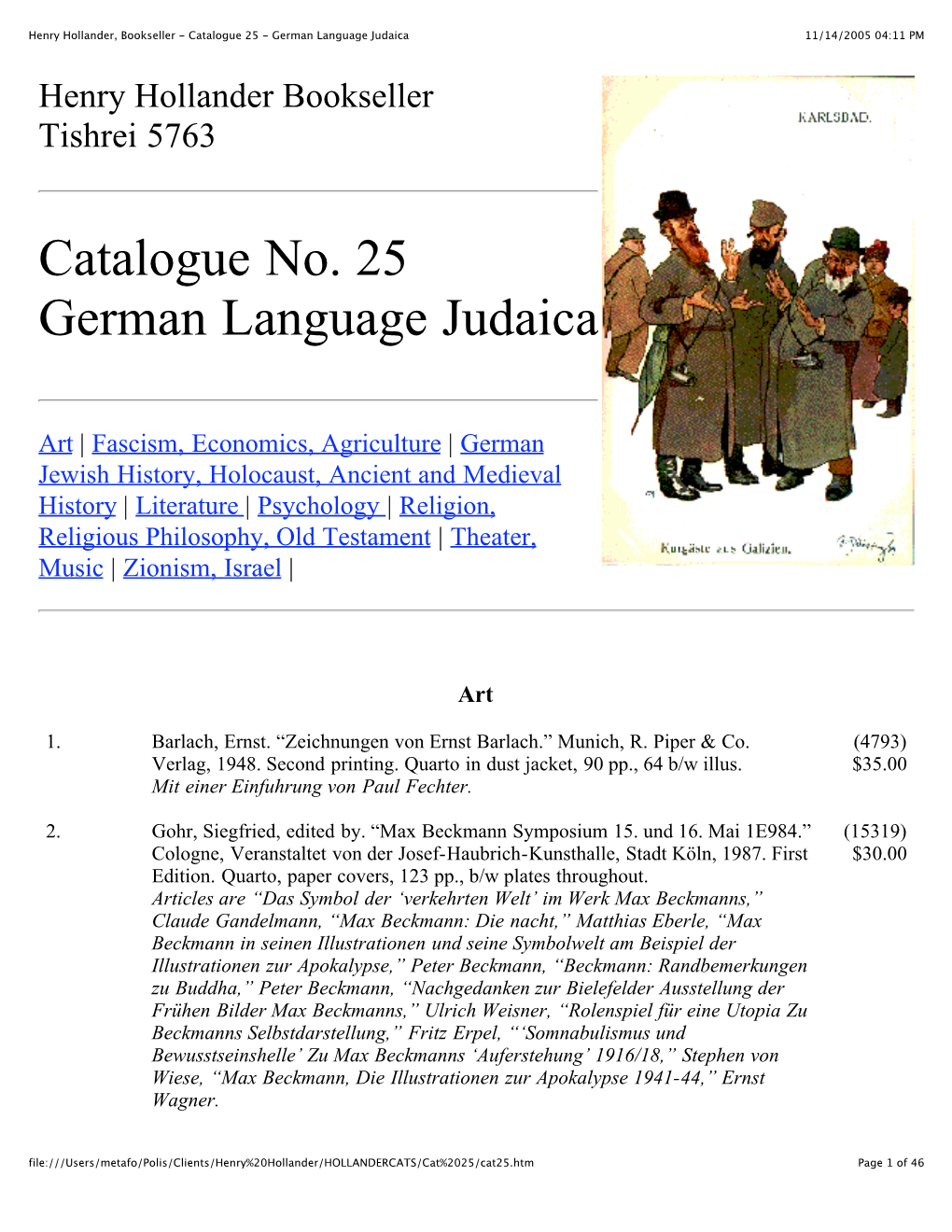 Henry Hollander, Bookseller - Catalogue 25 - German Language Judaica 11/14/2005 04:11 PM