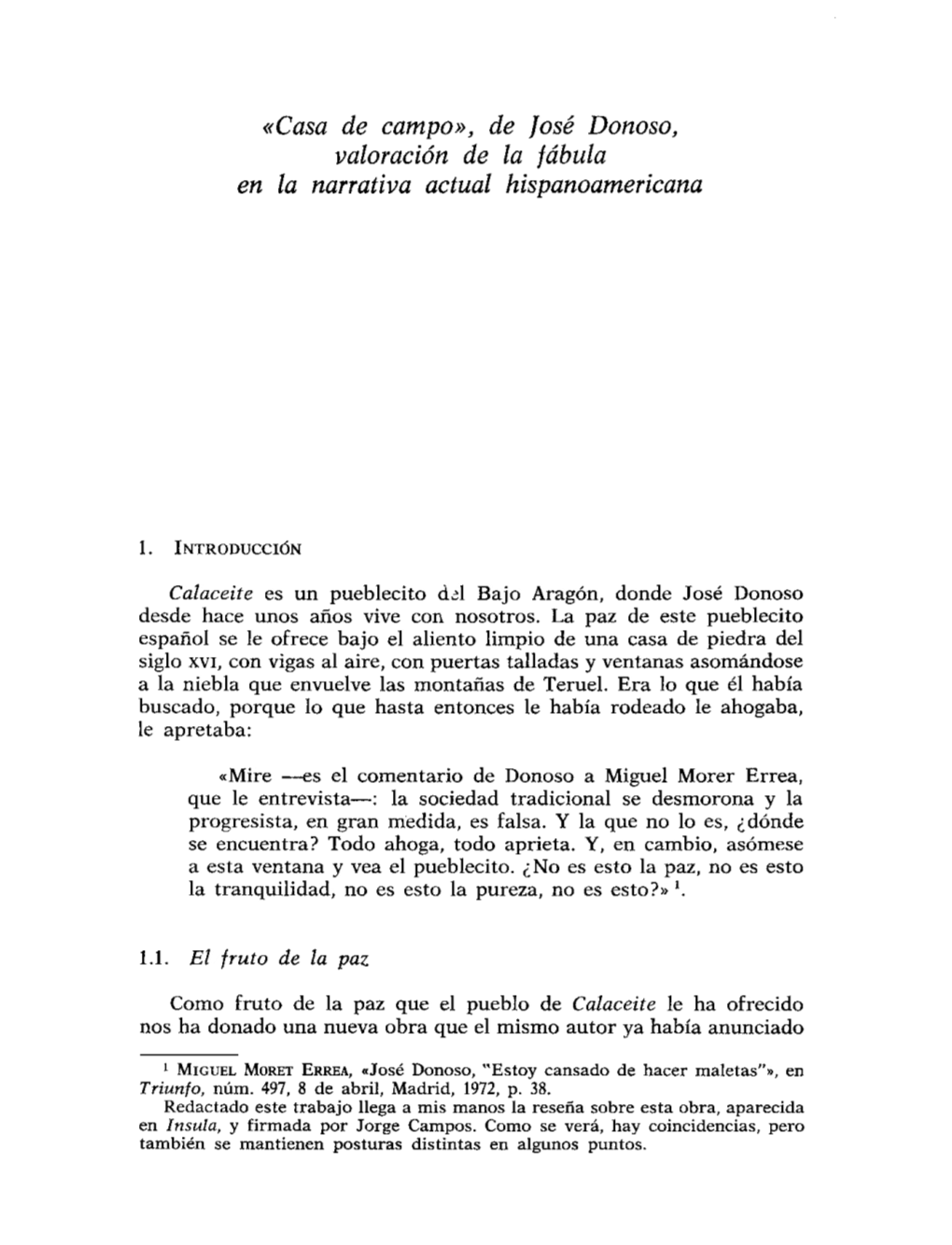 Casa De Campo», De José Donoso, Valoración De La Fábula En La Narrativa Actual Hispanoamericana