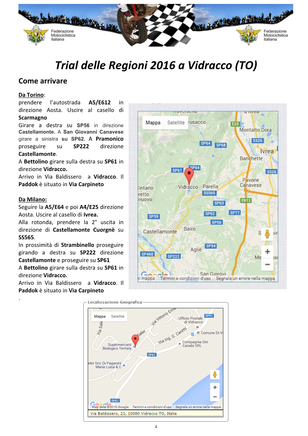 Trial Delle Regioni 2016 a Vidracco (TO) Come Arrivare