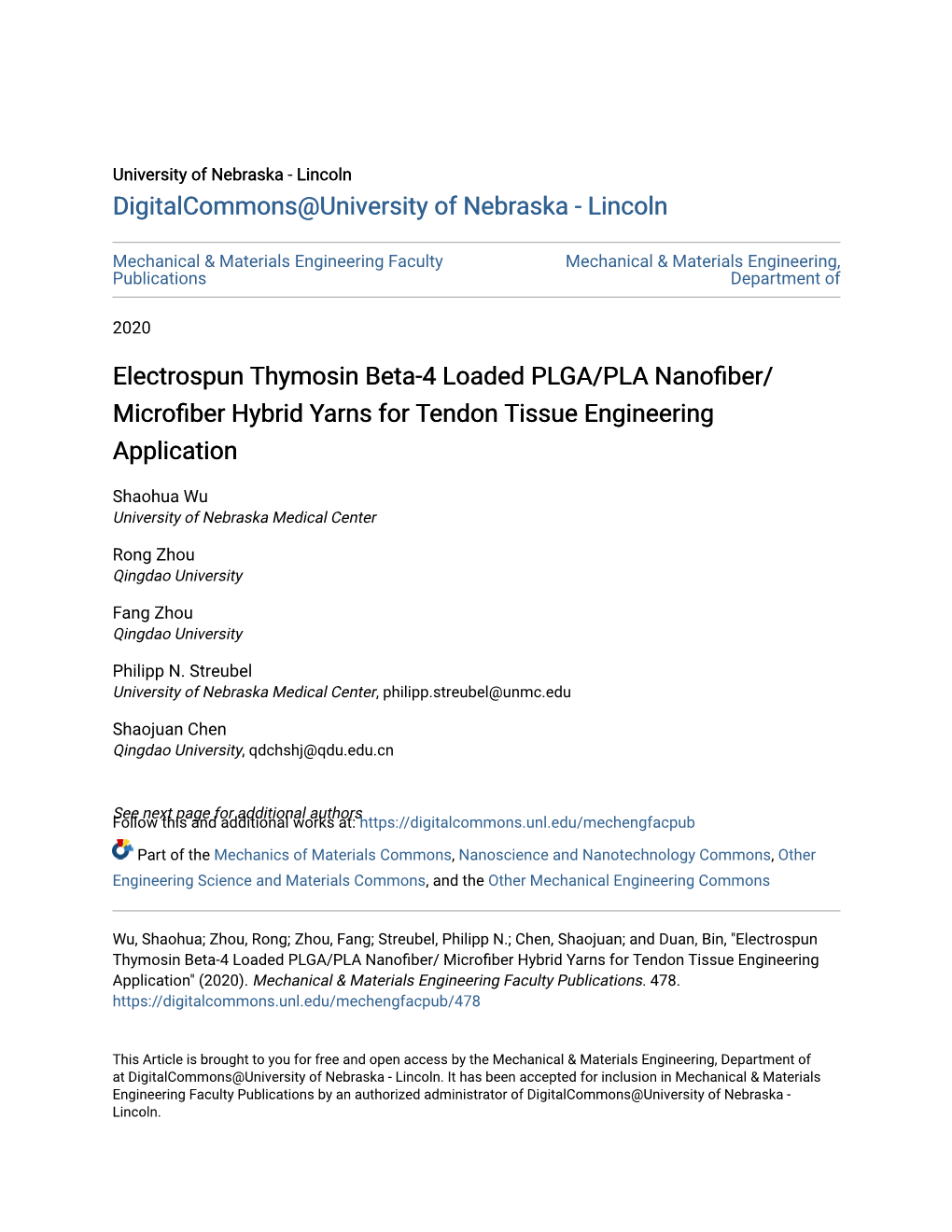Electrospun Thymosin Beta-4 Loaded PLGA/PLA Nanofiber/ Microfiber Hybrid Arnsy for Tendon Tissue Engineering Application