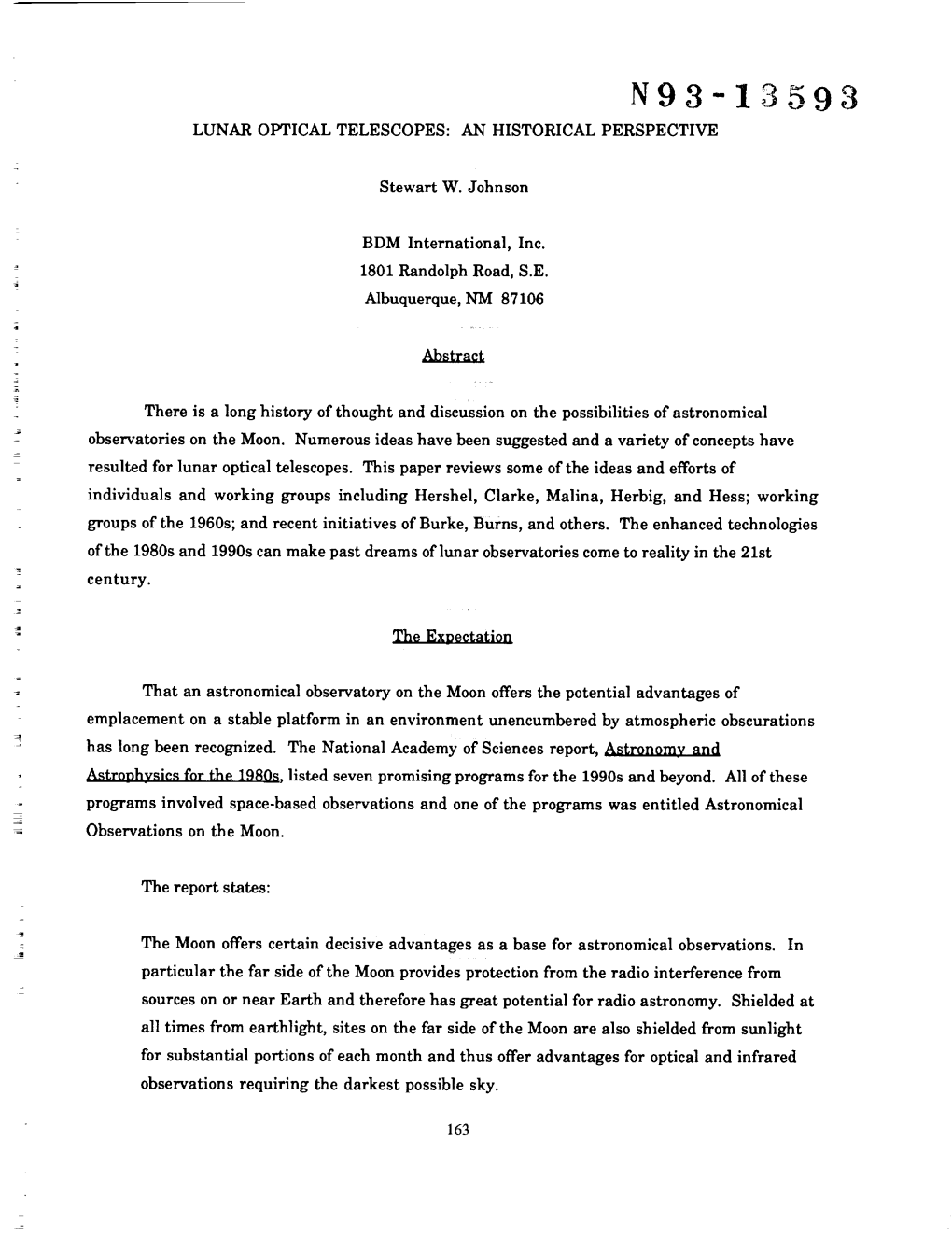 N93-13593 Lunar Optical Telescopes: an Historical Perspective