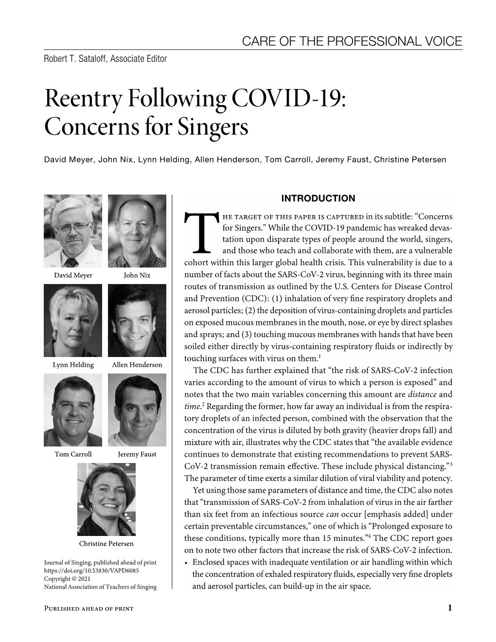 Reentry Following COVID-19: Concerns for Singers