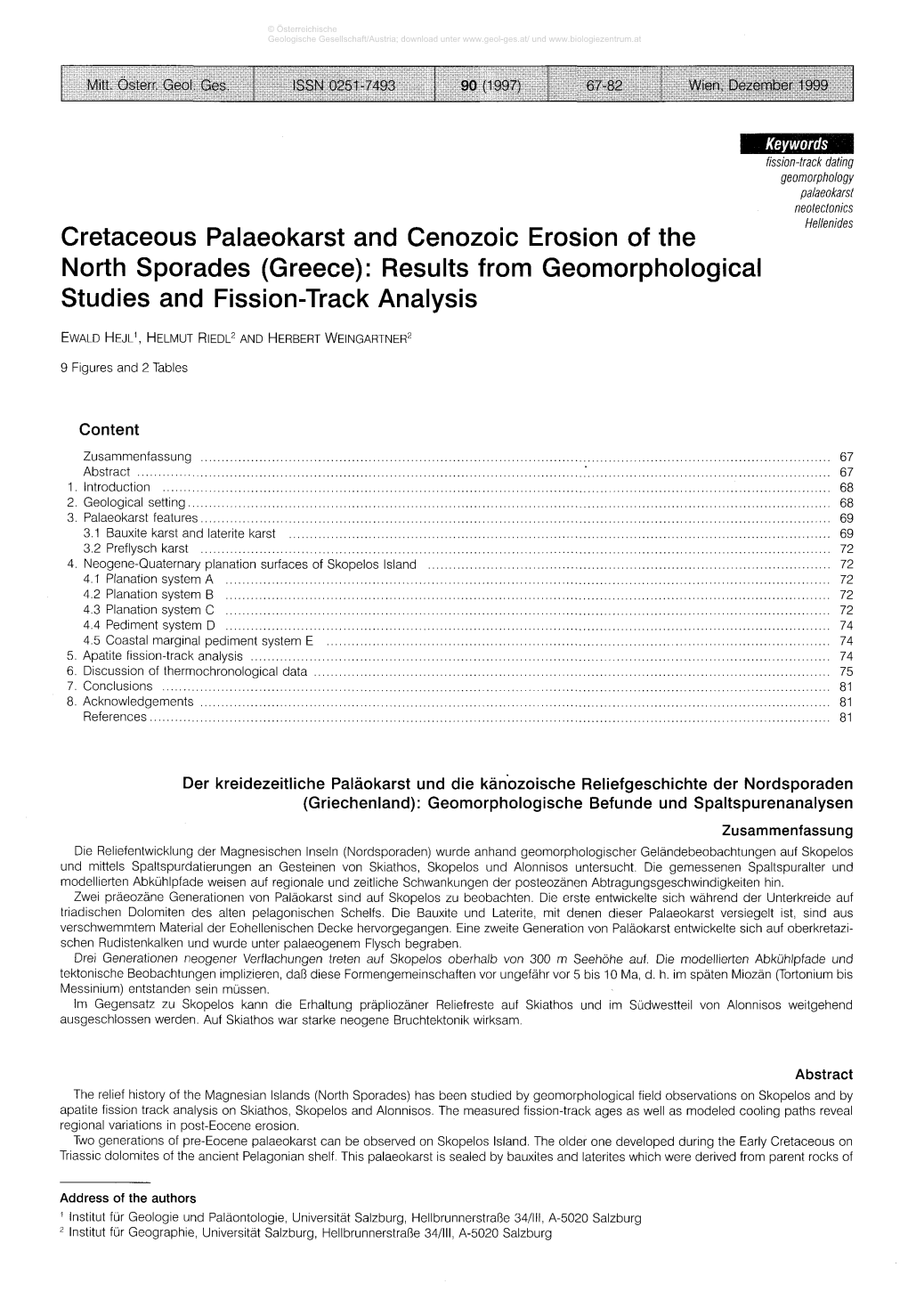 Greece): Results from Geomorphological Studies and Fission-Track Analysis