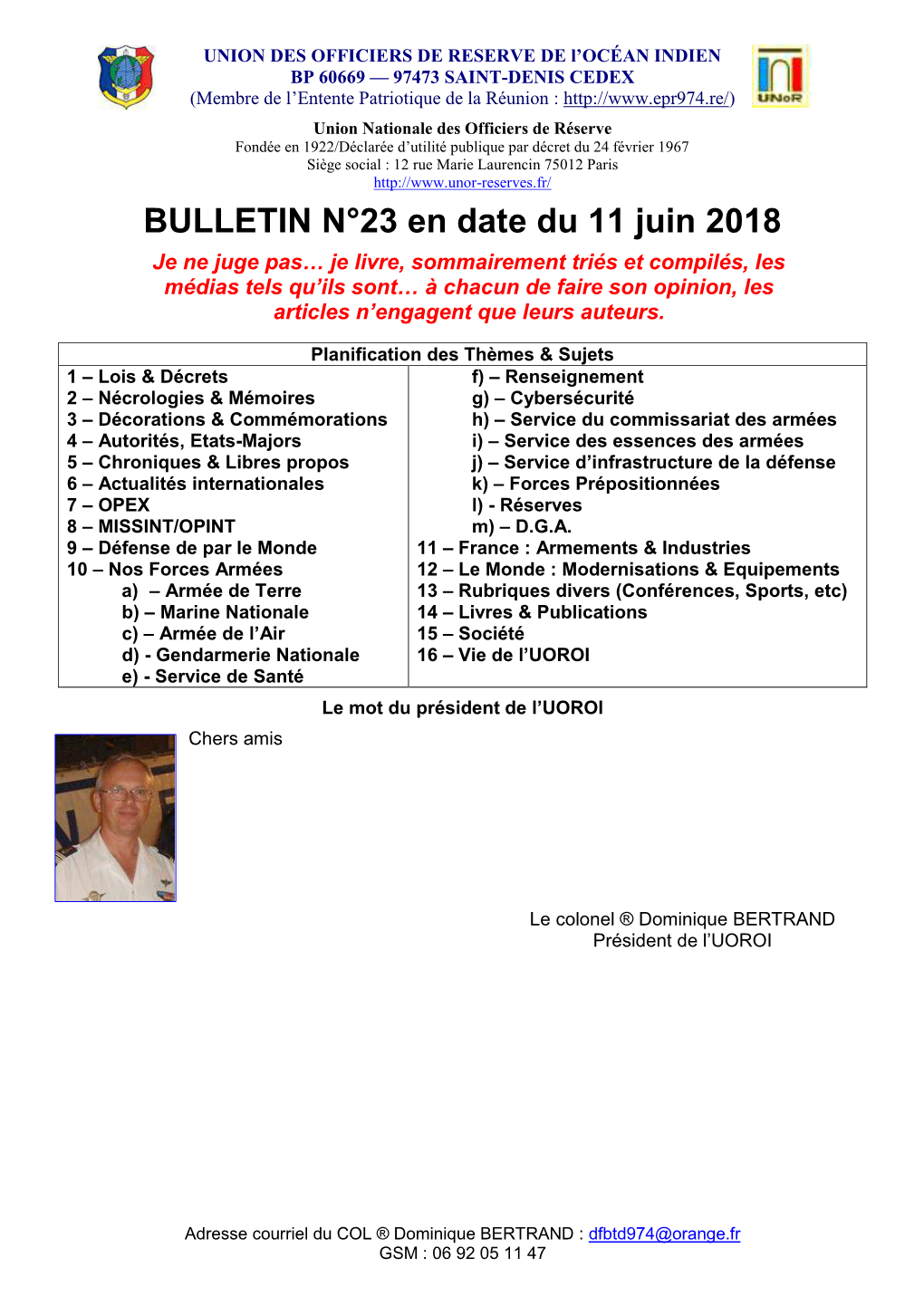 BULLETIN N°23 En Date Du 11 Juin 2018