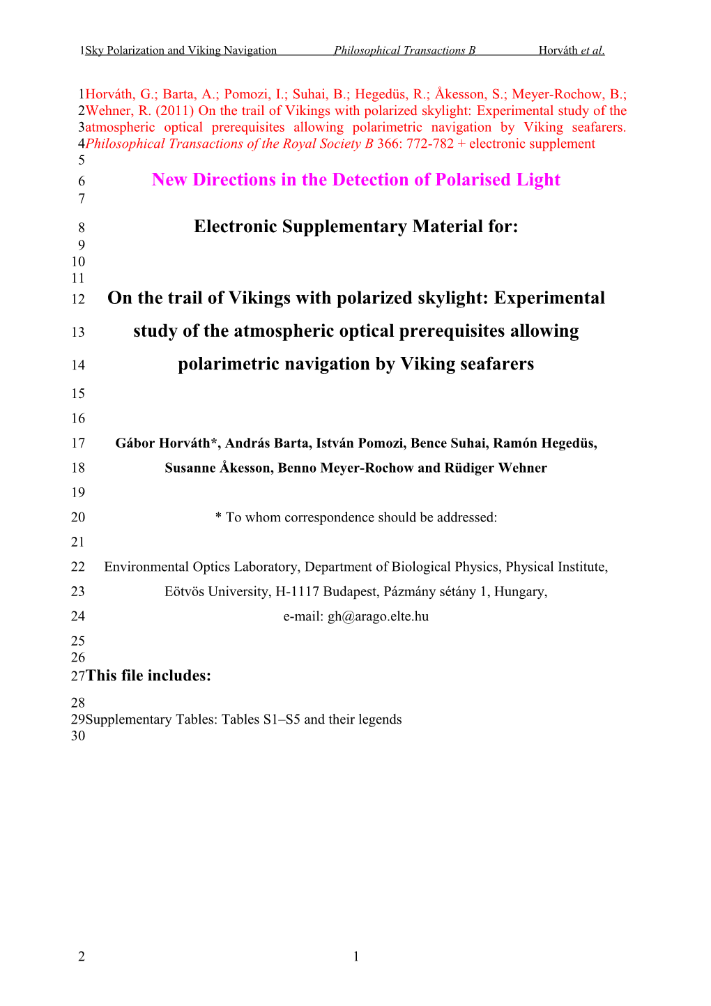 Sky Polarization and Viking Navigation Philosophical Transactions B Horváth Et Al