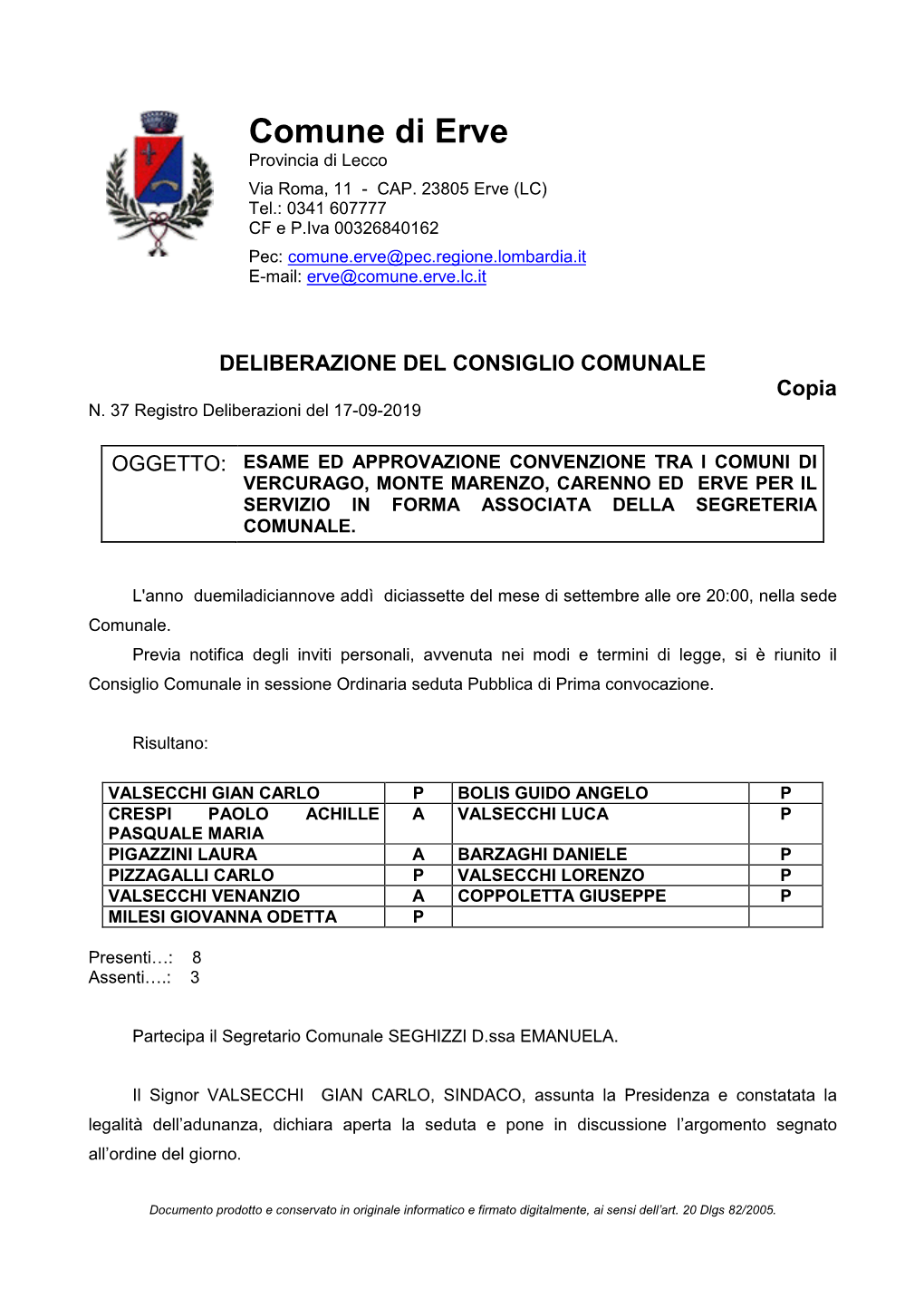 Comune Di Erve Provincia Di Lecco