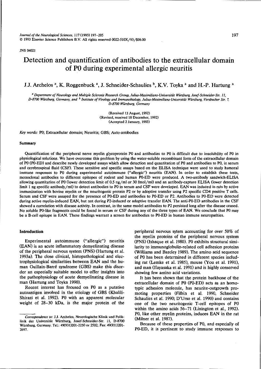 Detection and Quantification of Antiborlies to the Extracellular Domain of PO During Experimental Allergic Neuritis