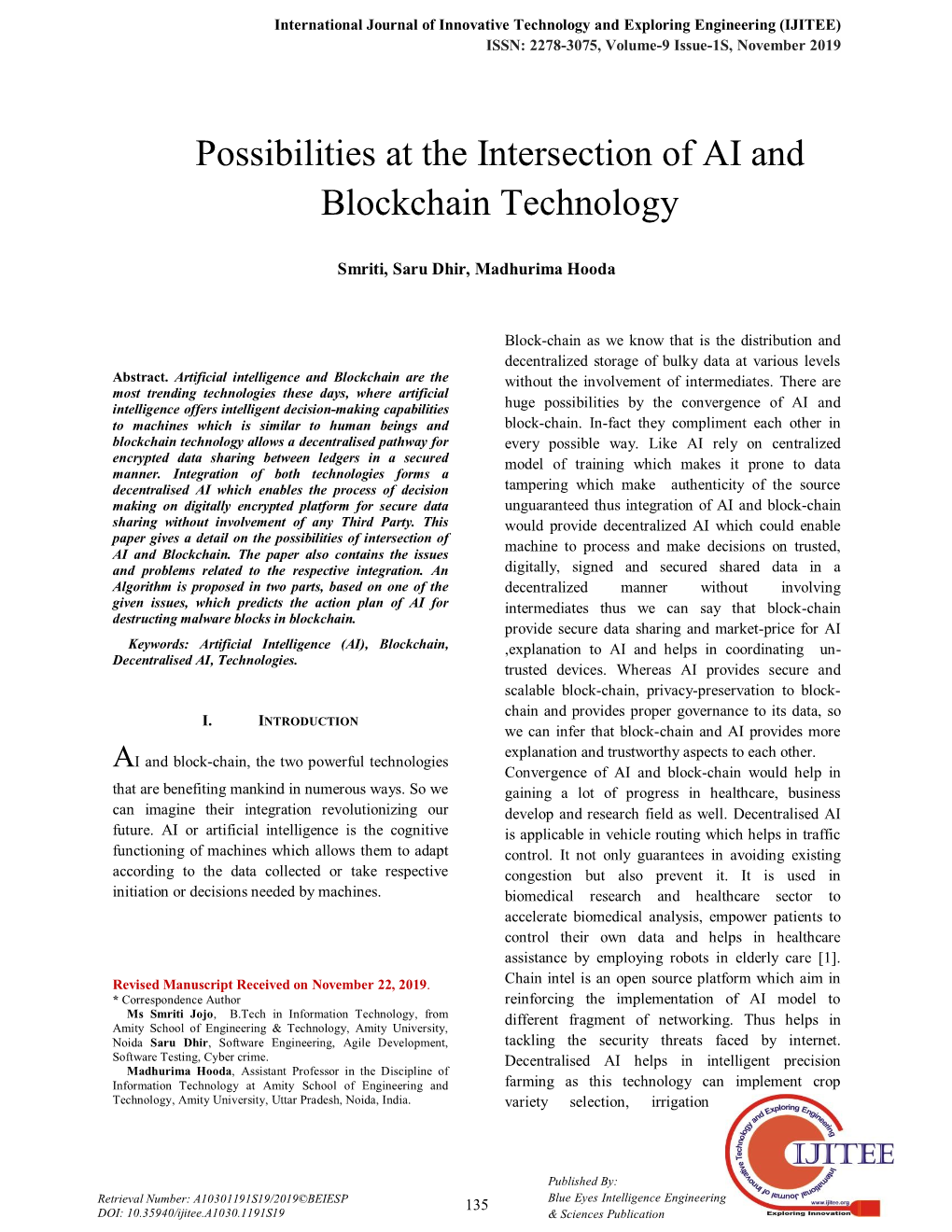 Possibilities at the Intersection of AI and Blockchain Technology