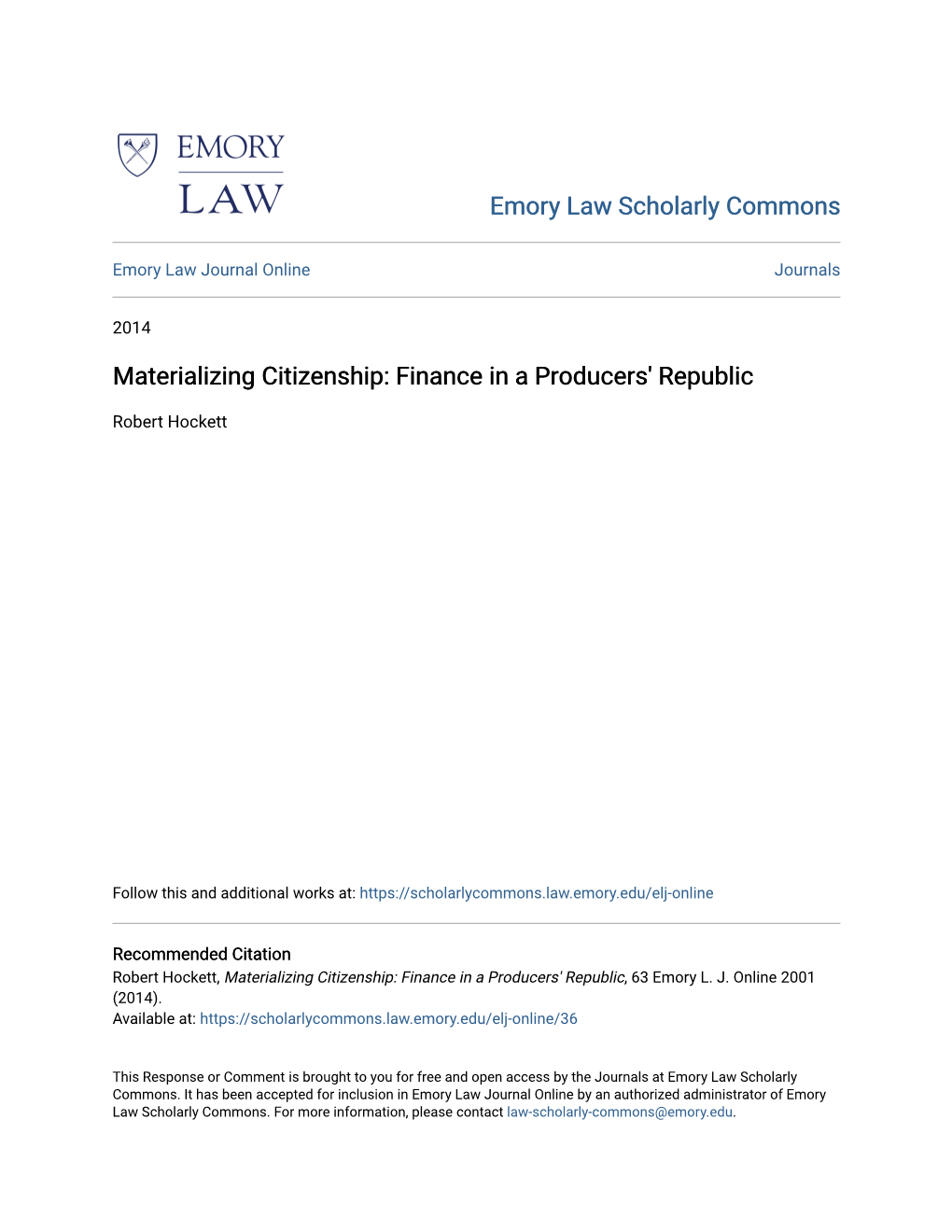 Materializing Citizenship: Finance in a Producers' Republic