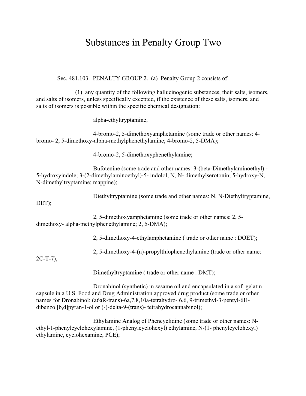 Substances in Penalty Group Two