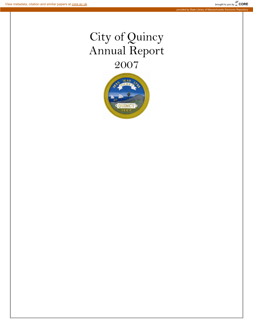 City of Quincy Annual Report 2007