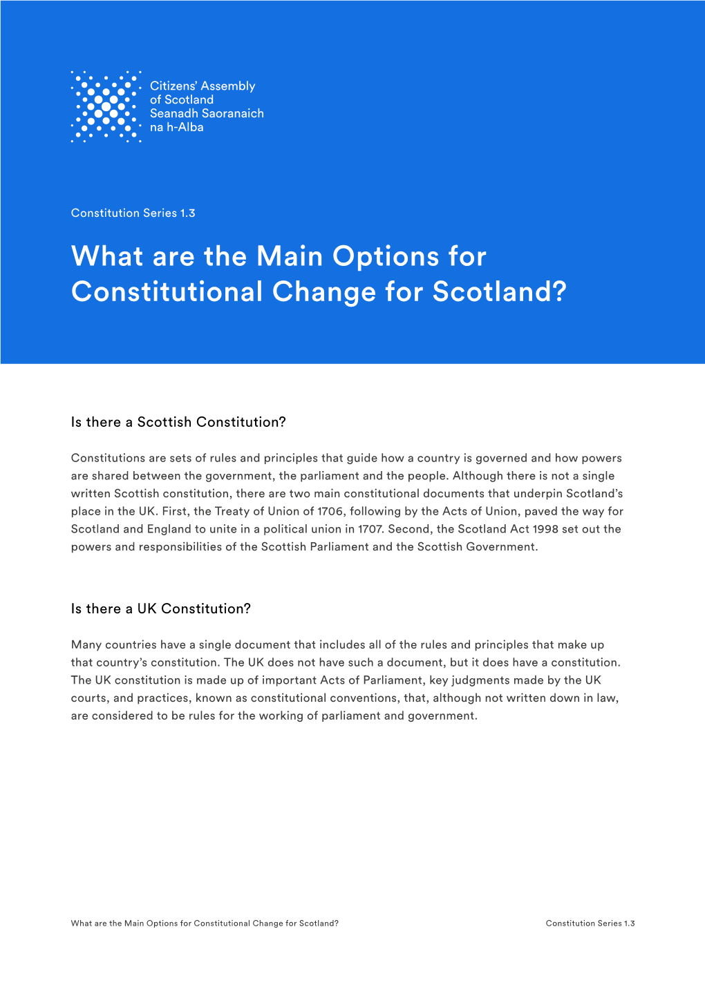 What Are the Main Options for Constitutional Change for Scotland?