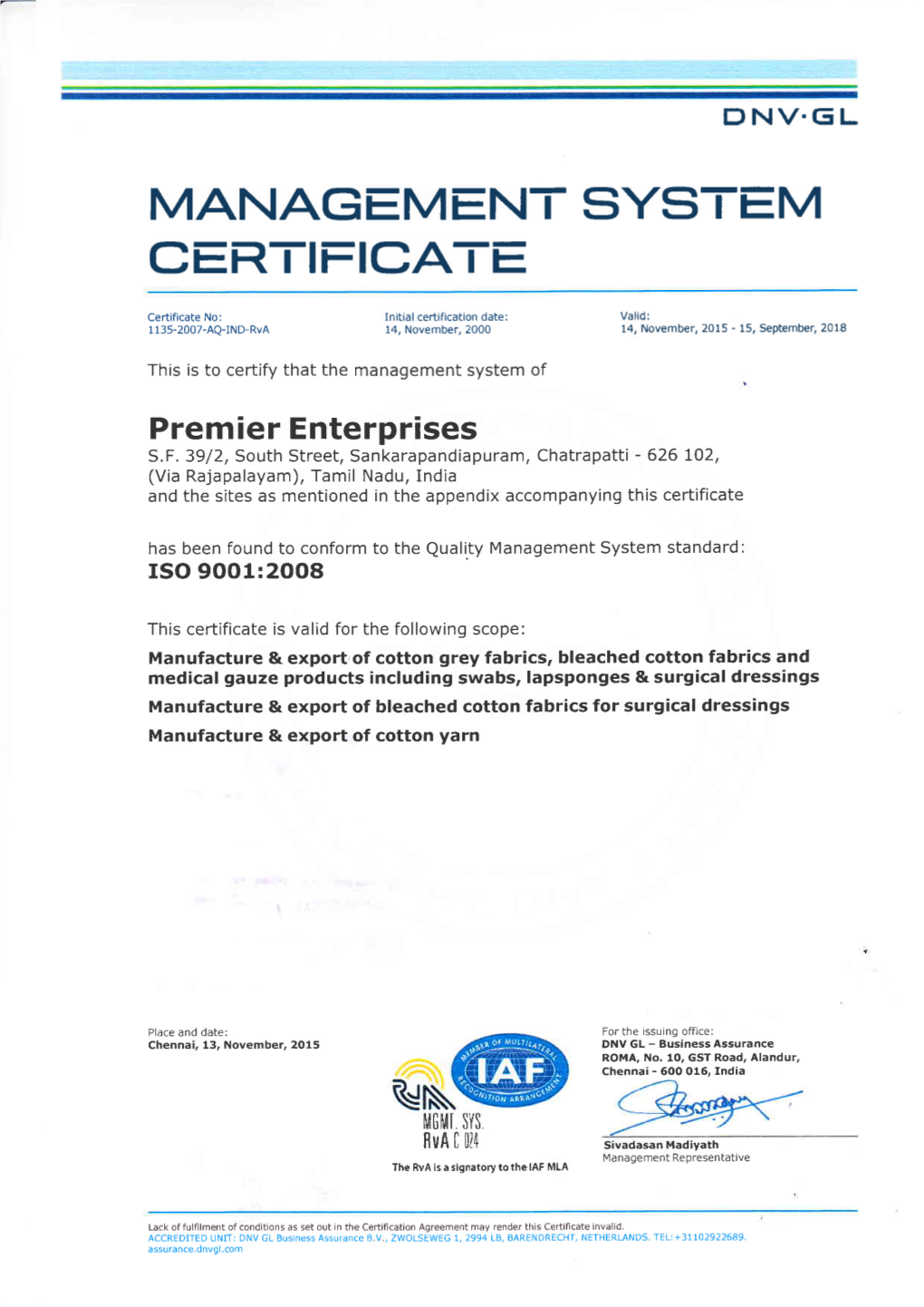 Management System Certific,Ate