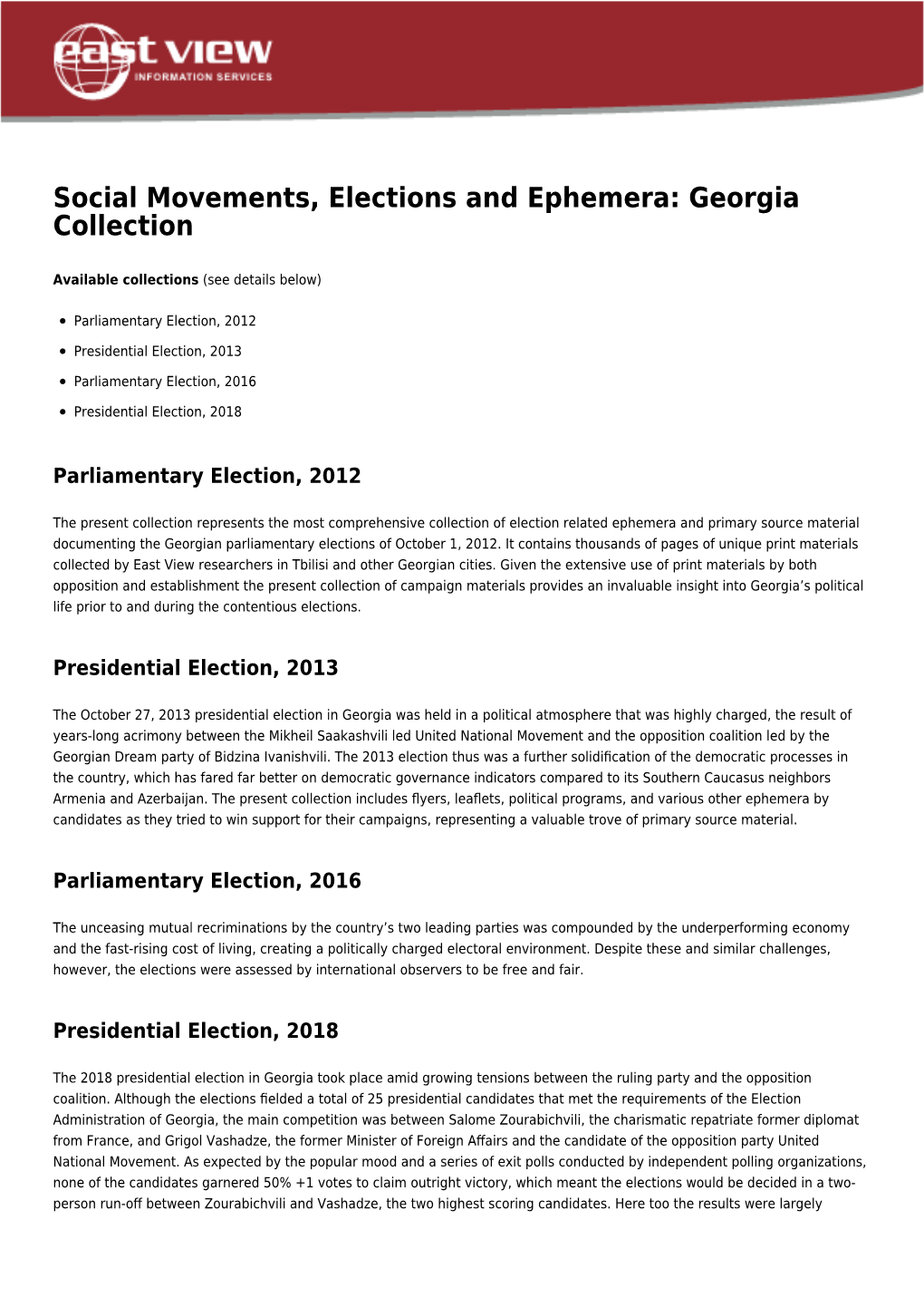 Social Movements, Elections and Ephemera: Georgia Collection