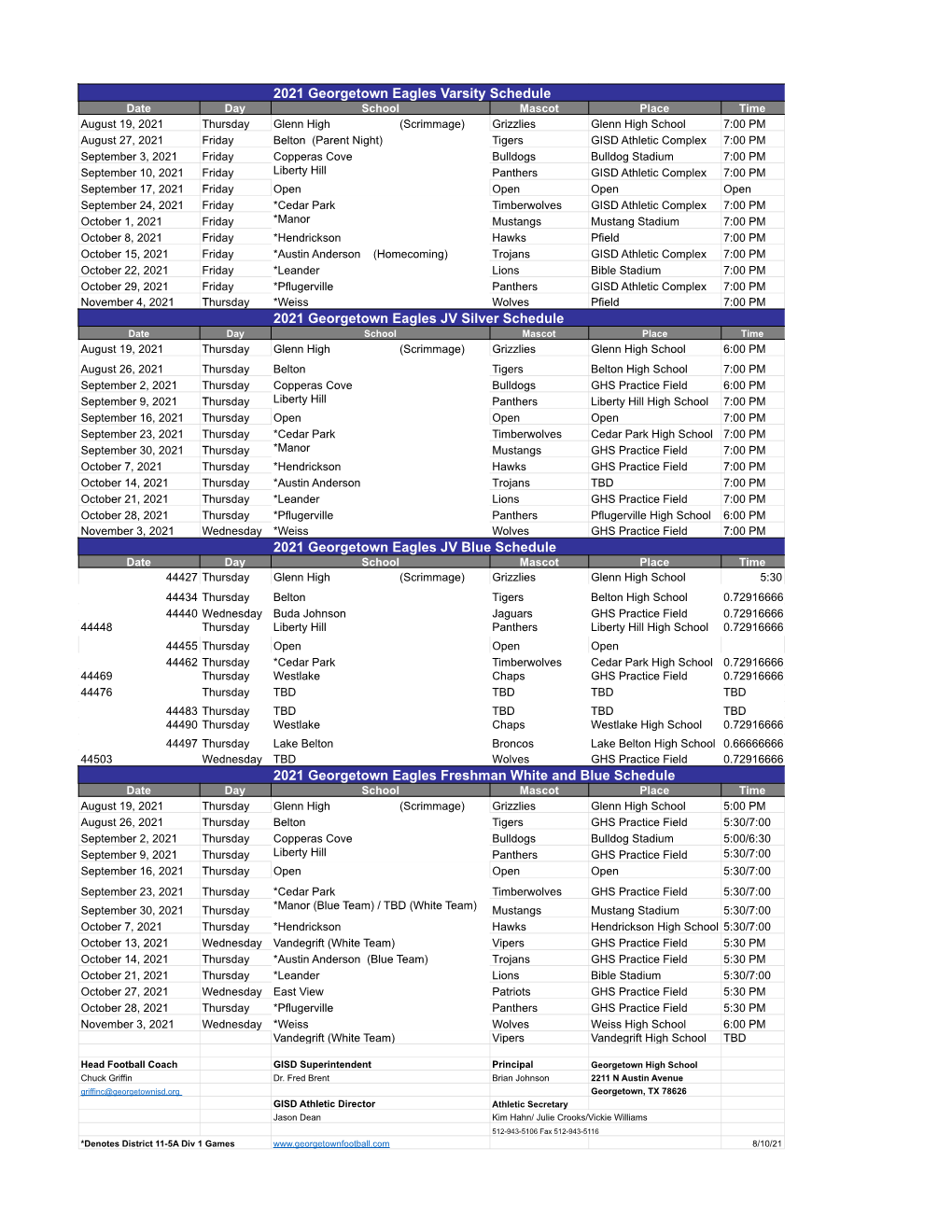 GHS 2021 Combined Football Schedule.Xlsx