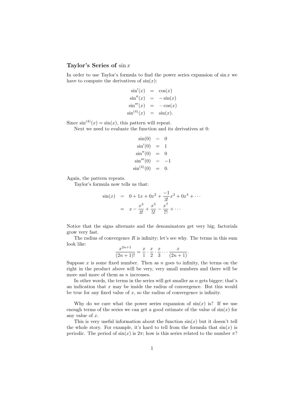 Taylor's Series of Sin X