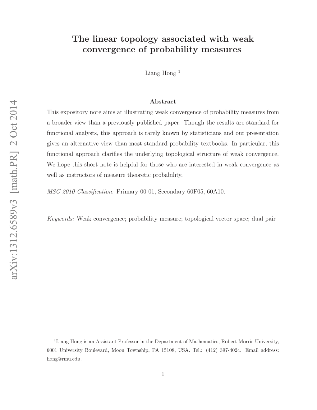 The Linear Topology Associated with Weak Convergence of Probability