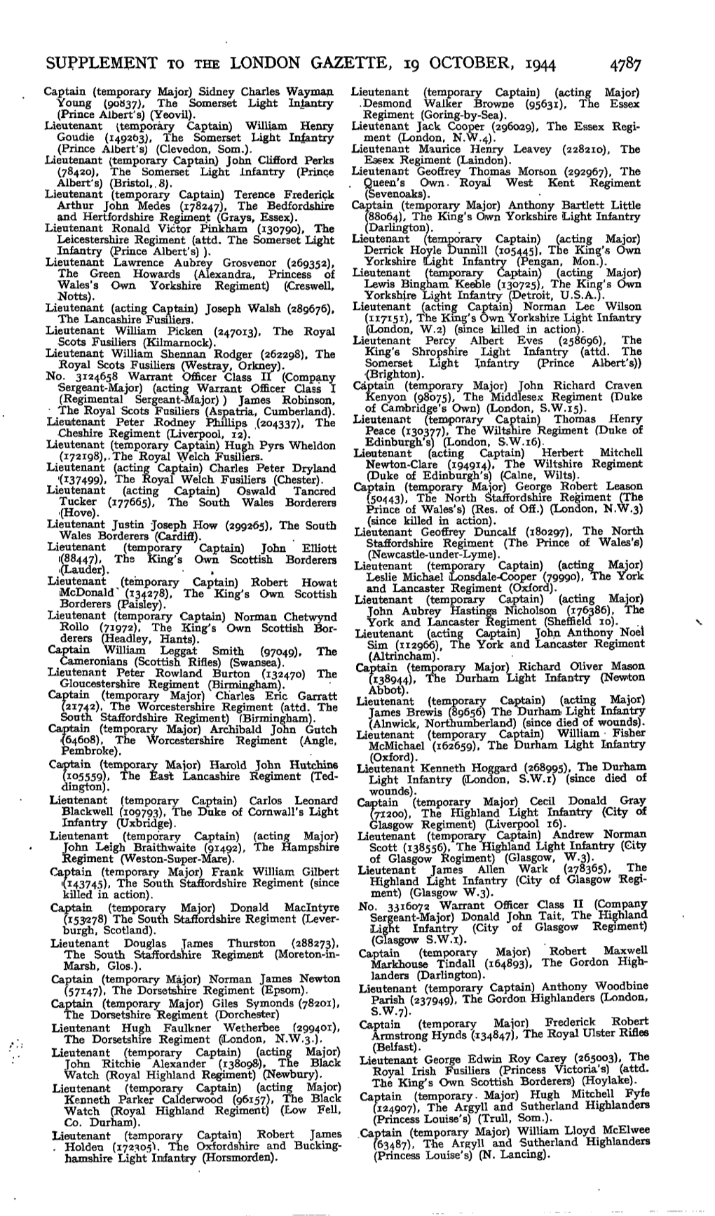 Supplement to the London Gazette, 19 October, 1944 4787