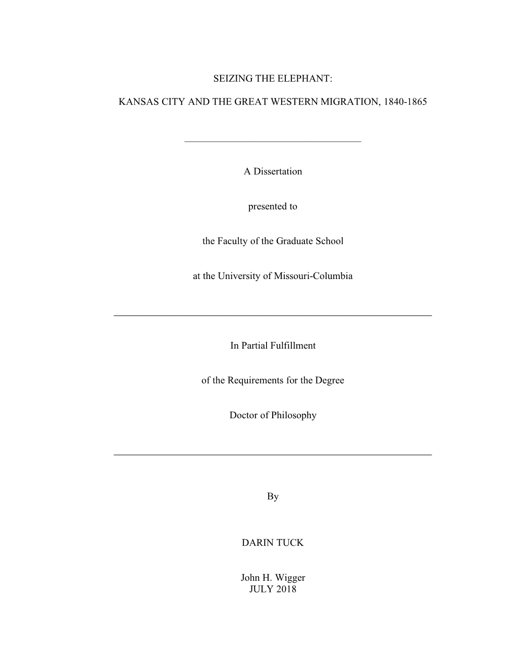 Kansas City and the Great Western Migration, 1840-1865