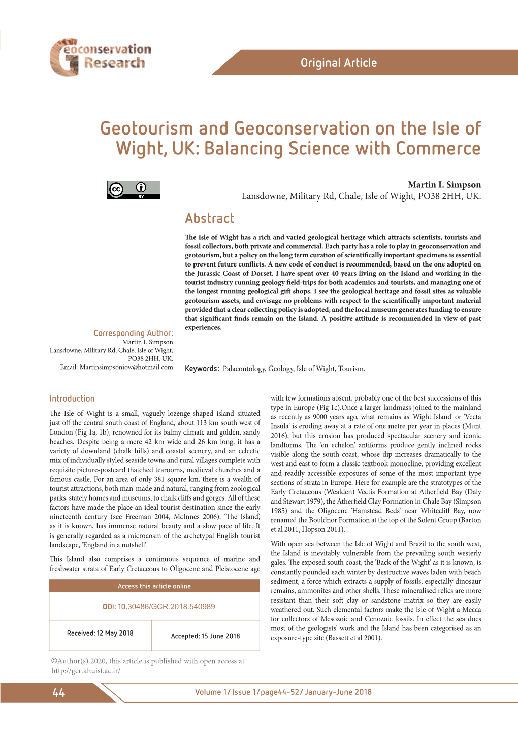 Geotourism and Geoconservation on the Isle of Wight, UK: Balancing Science with Commerce