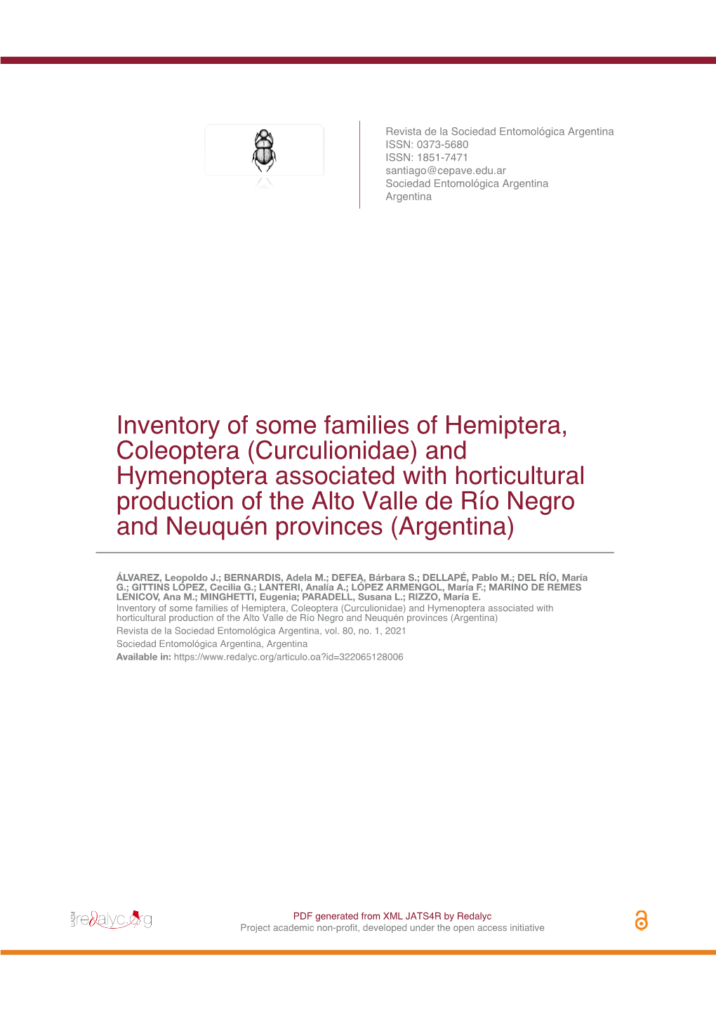 Inventory of Some Families of Hemiptera, Coleoptera (Curculionidae) and Hymenoptera Associated with Horticultural Production Of