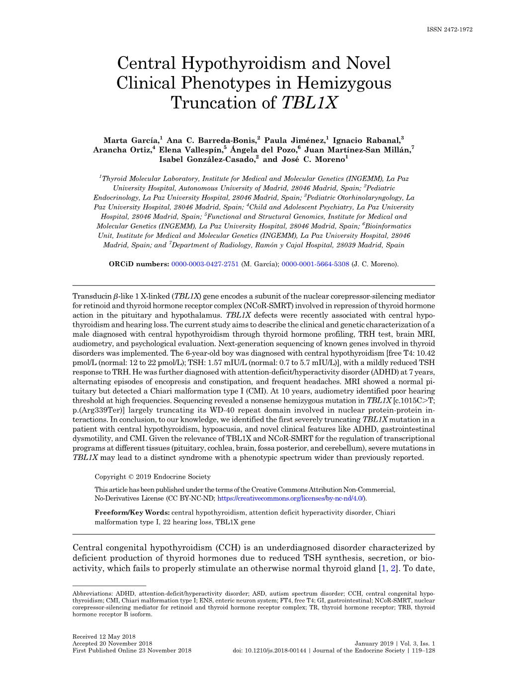 Central Hypothyroidism and Novel Clinical Phenotypes in Hemizygous Truncation of TBL1X