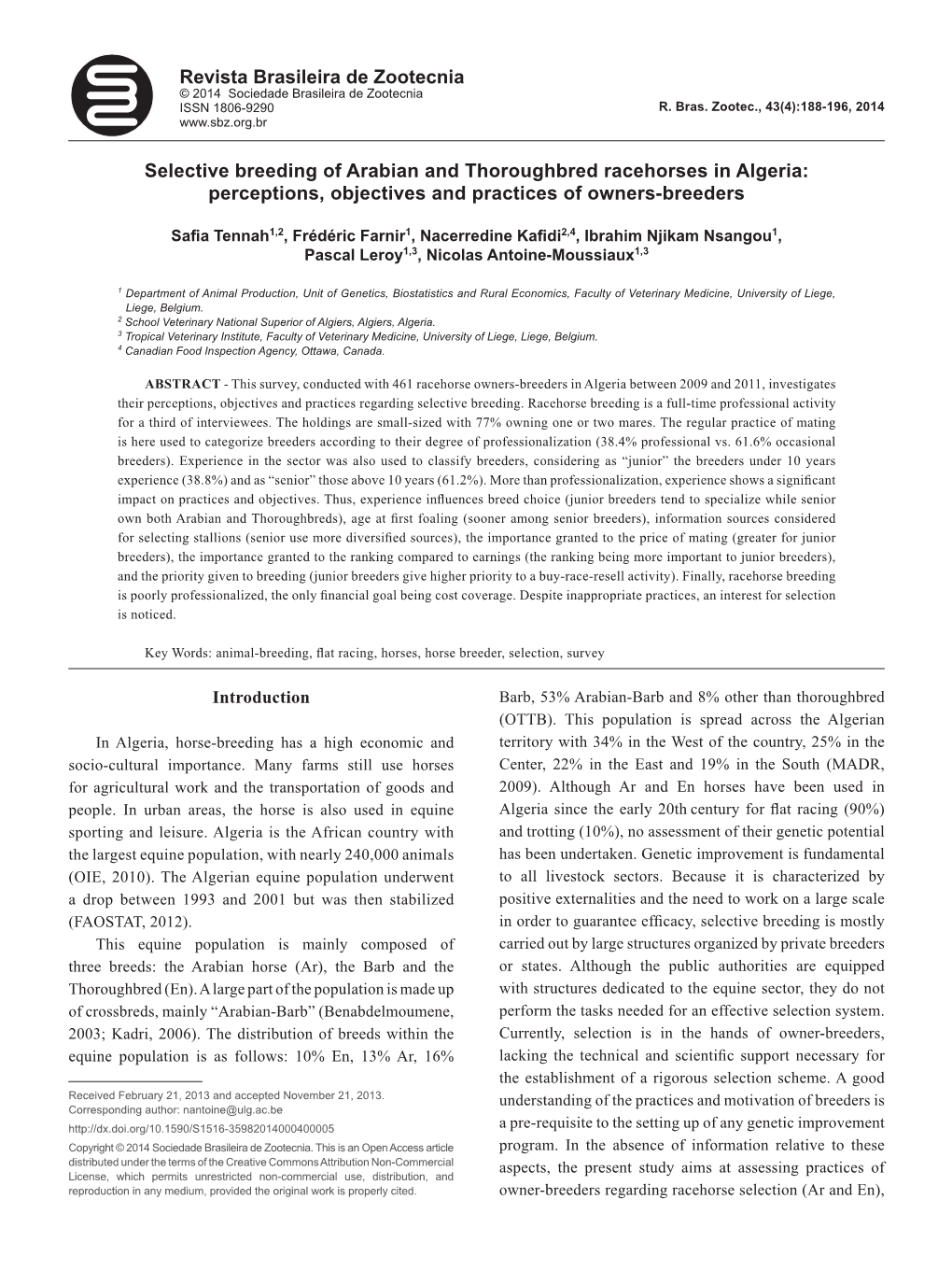 Selective Breeding of Arabian and Thoroughbred Racehorses in Algeria: Perceptions, Objectives and Practices of Owners-Breeders