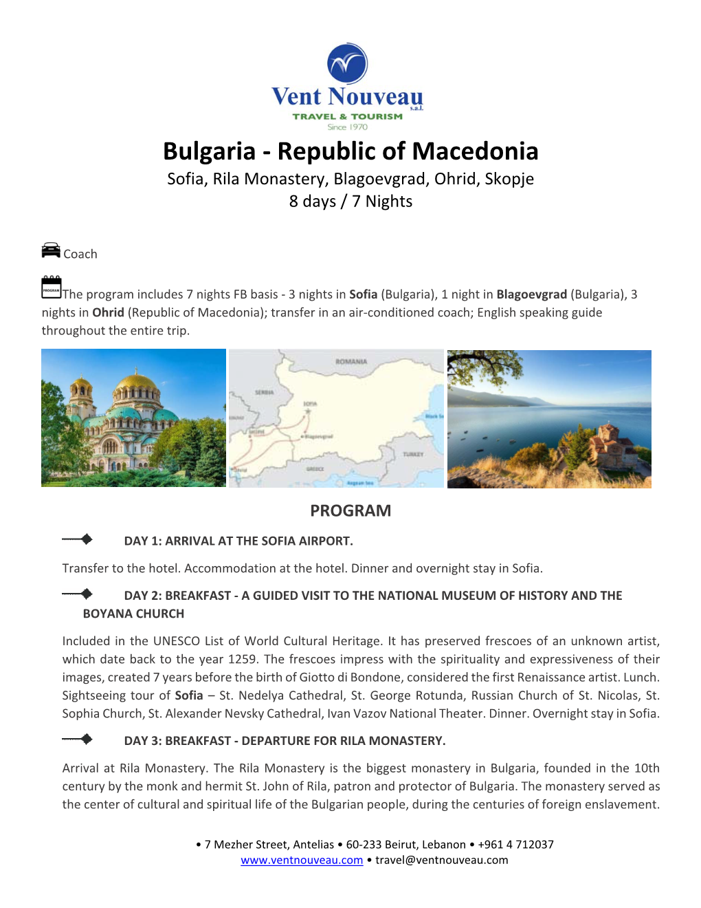 Bulgaria ‐ Republic of Macedonia Sofia, Rila Monastery, Blagoevgrad, Ohrid, Skopje 8 Days / 7 Nights