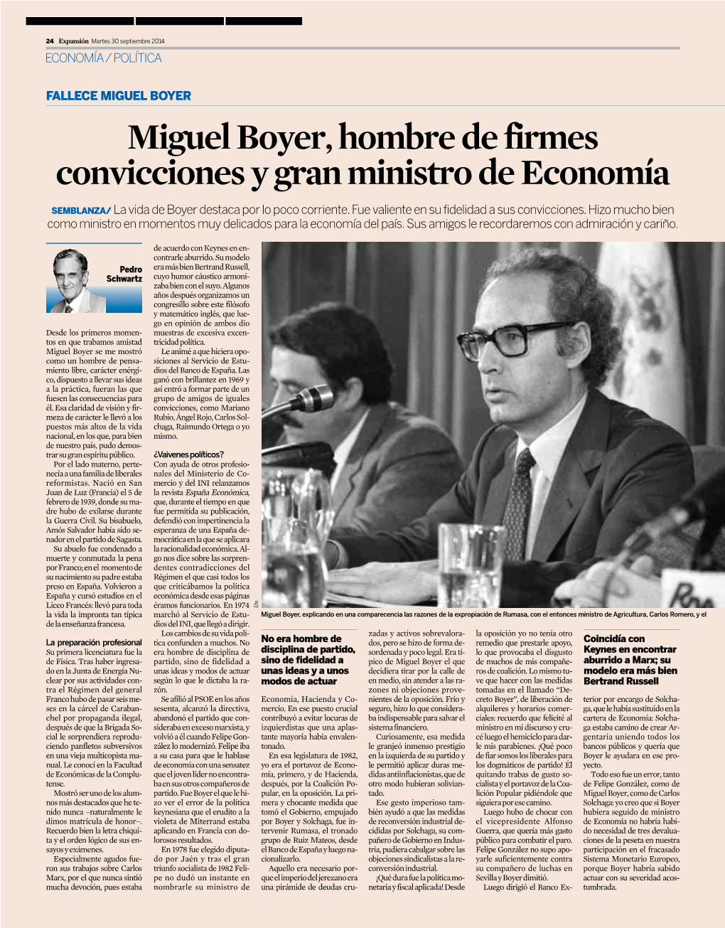 Miguel Boyer, Hombre De Firmes Convicciones Y Gran Ministro De Economía