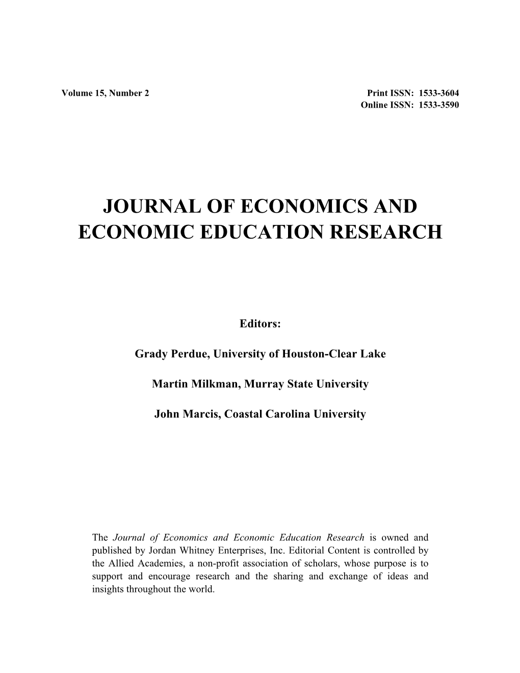 Journal of Economics and Economic Education Research