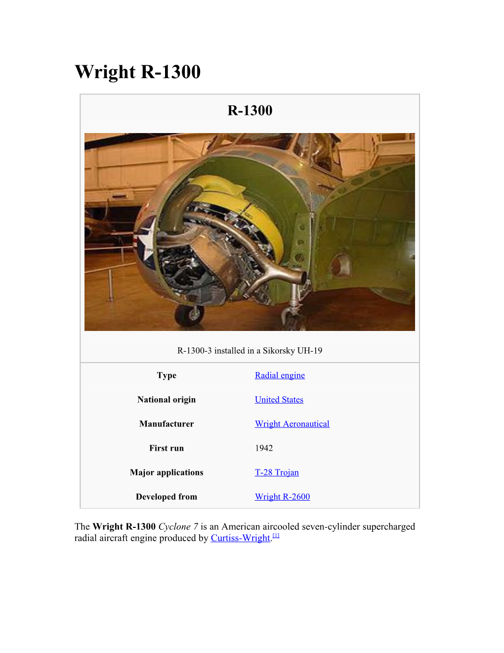 For Use in Helicopters the R-1300-3 Was Derated to 690.3 Hp (515 Kw) and Uses Forced-Air