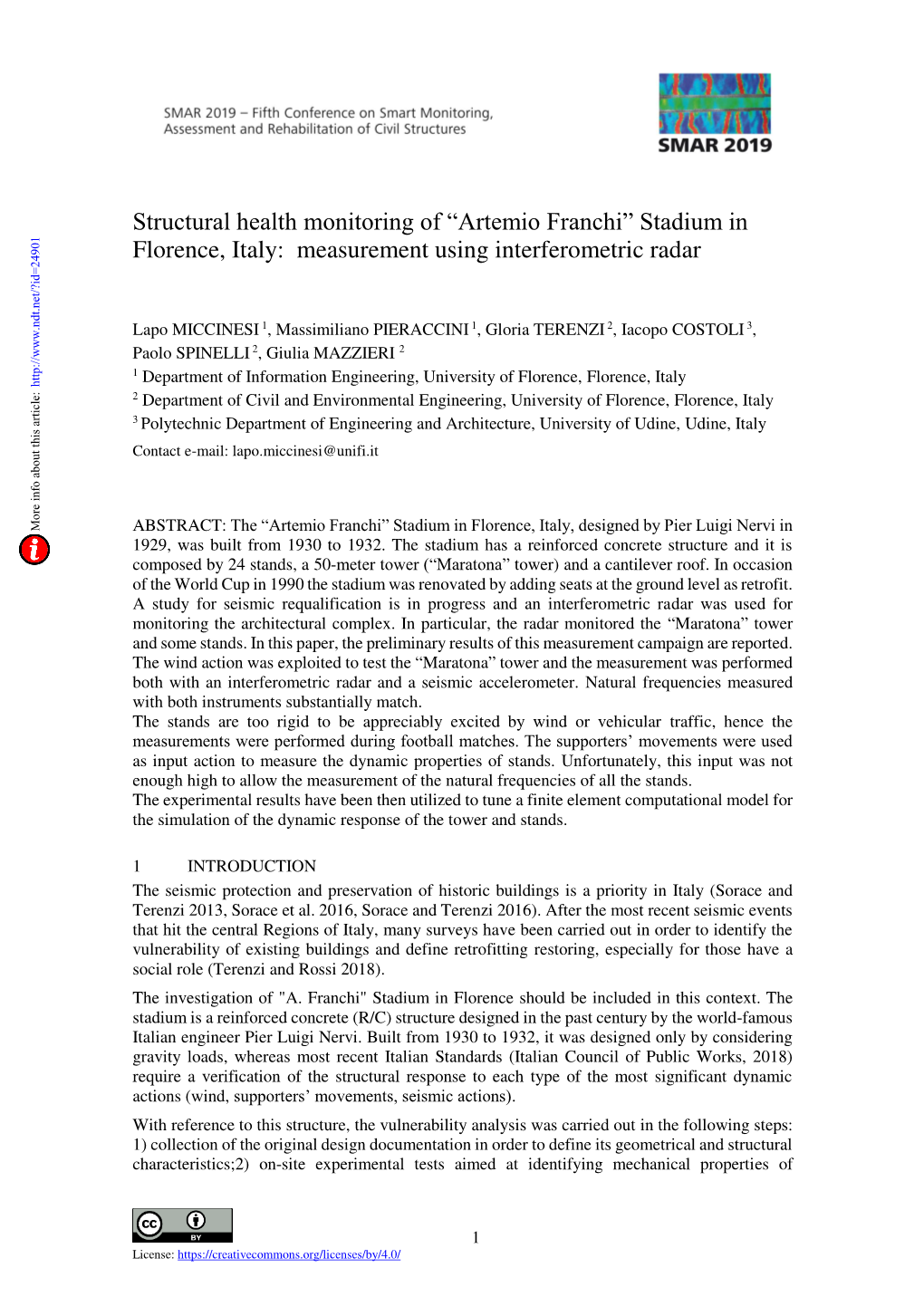 Structural Health Monitoring of Artemio Franchi Stadium In