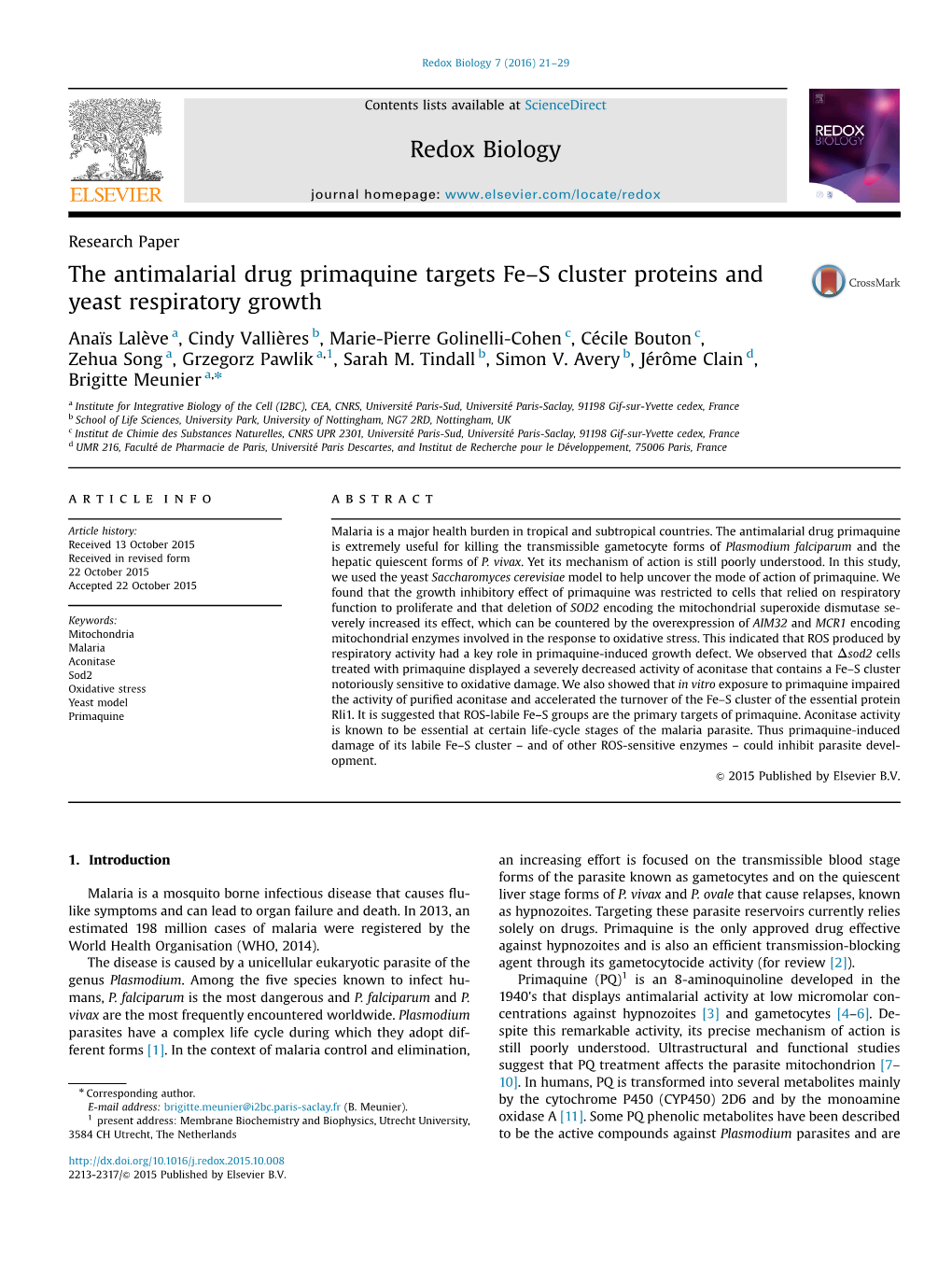 Redox Biology 7 (2016) 21–29