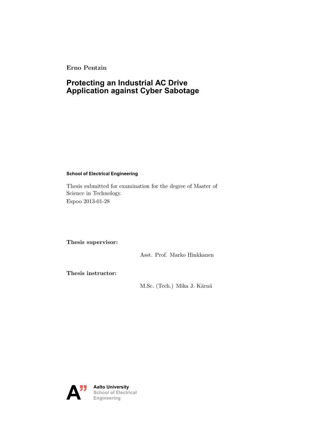 Protecting an Industrial AC Drive Application Against Cyber Sabotage