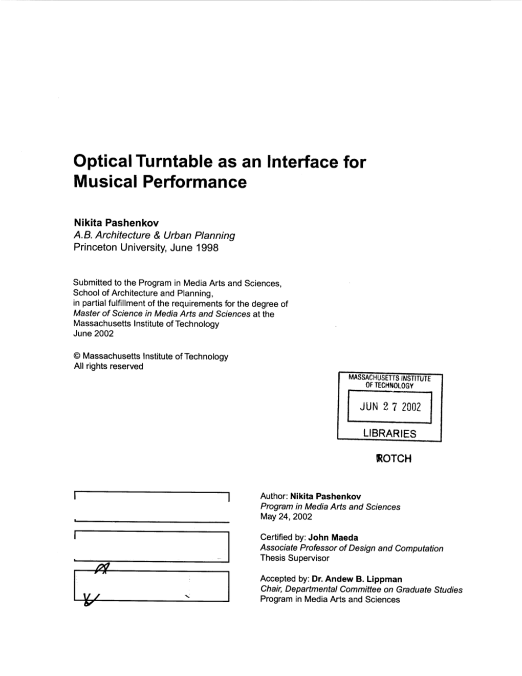 Optical Turntable As an Interface for Musical Performance