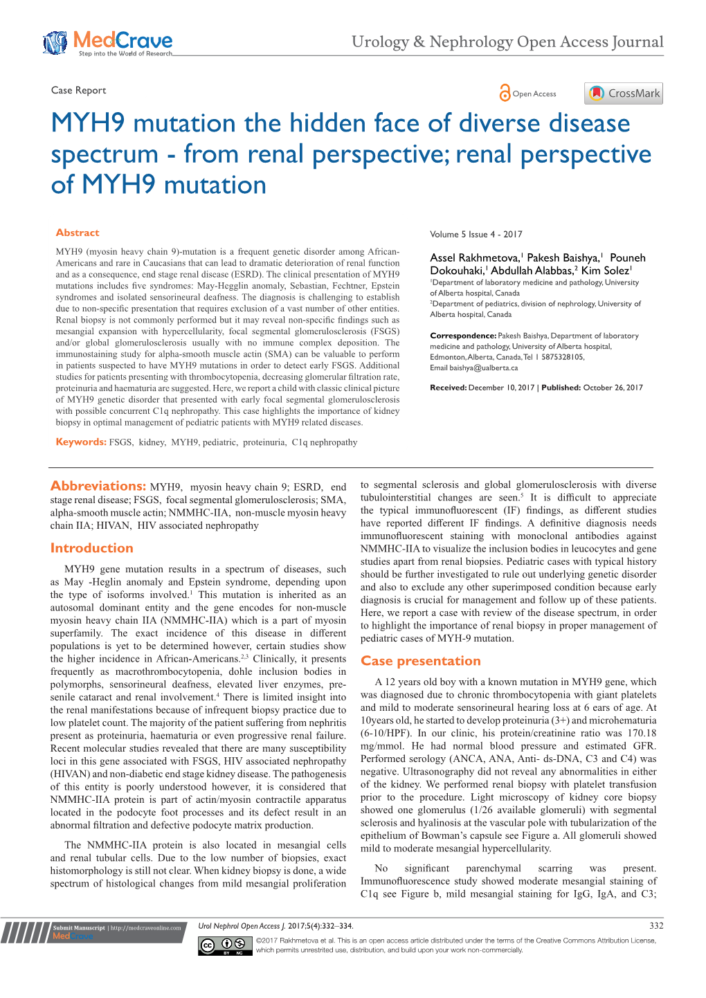 MYH9 Mutation, the Hidden Face of Diverse Disease