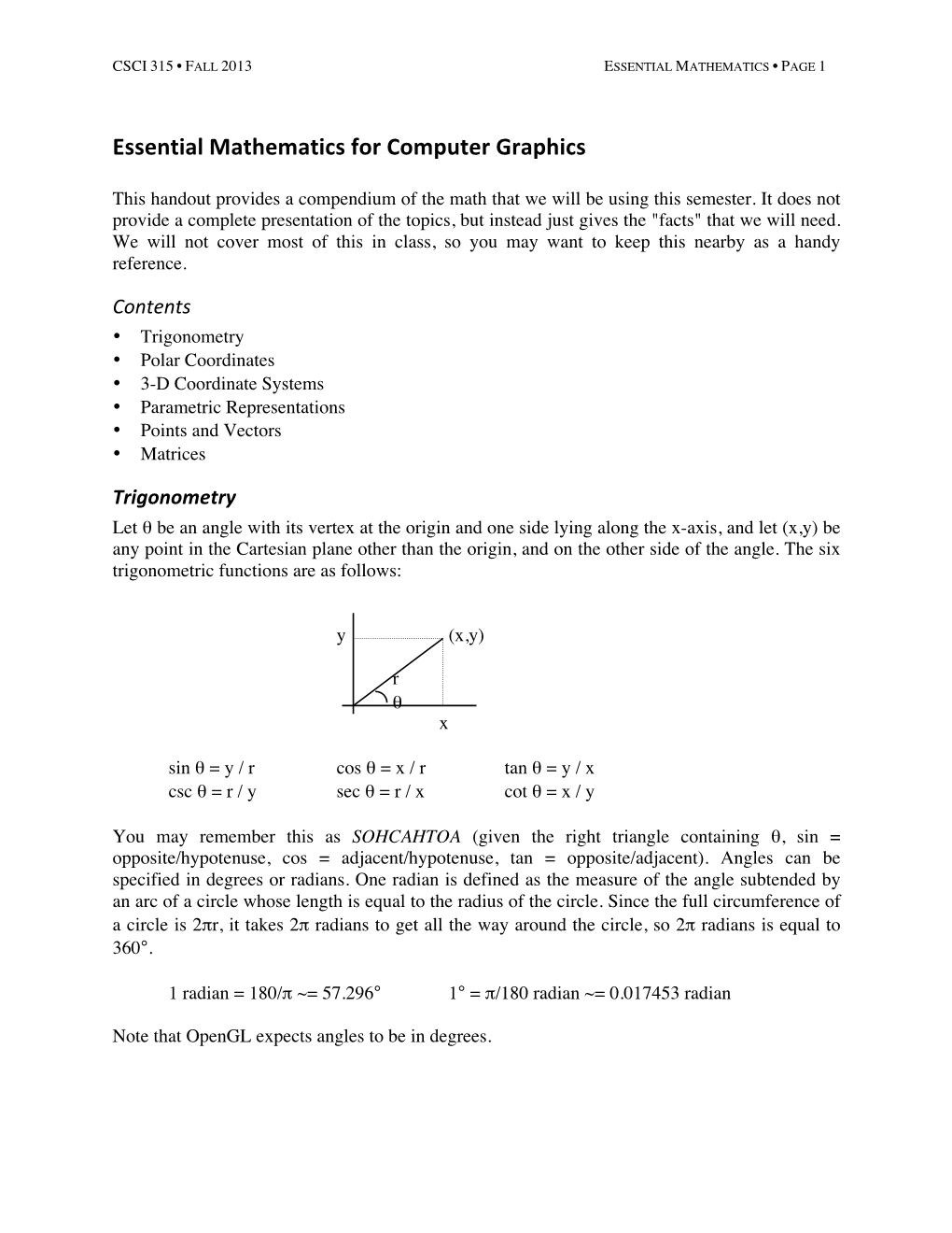 Essential Mathematics for Computer Graphics