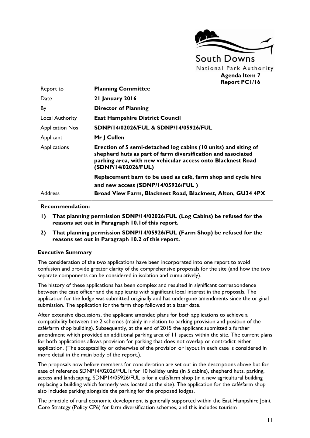 11 Report to Planning Committee Date 21 January 2016 by Director